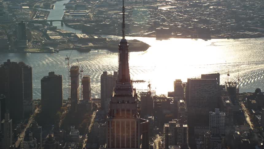 Aerial view of empire state building historical landmark
