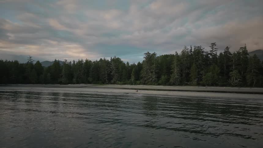 Panorama of a beach with small and calm waves