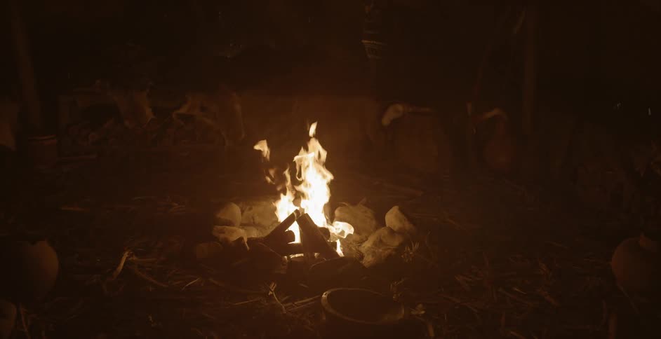 A small campfire burning at night