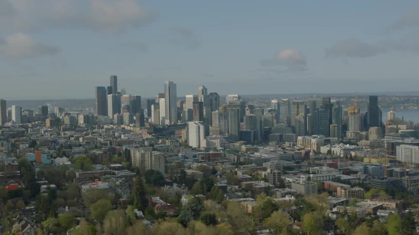 A city has many tall buildings ahead