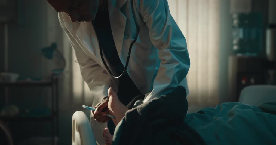 Doctor examining a patients feet and then sitting beside her