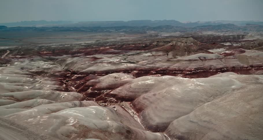 Aerial panorama of mountains with geological formations in the soil