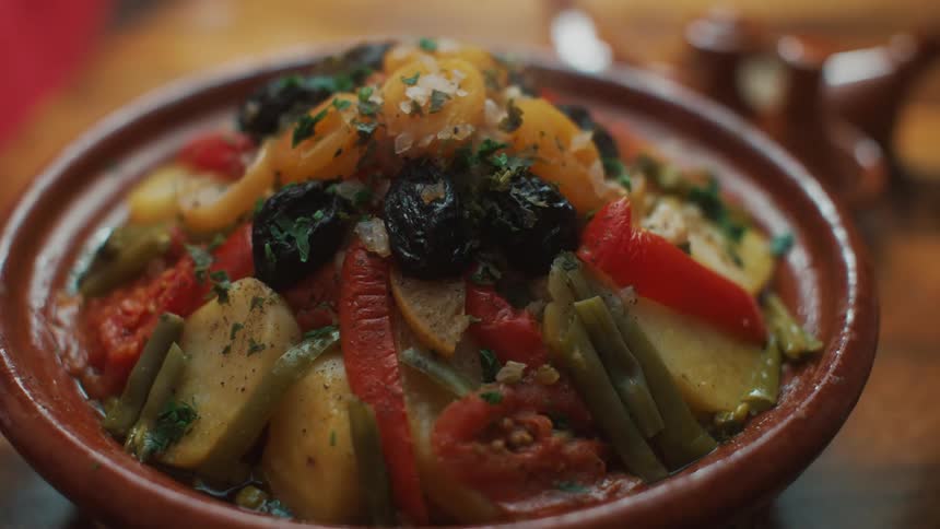 Closeup of a presentation of a dish with vegetables