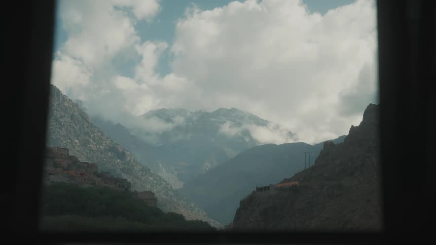 A person runs past the corridor to the mountains