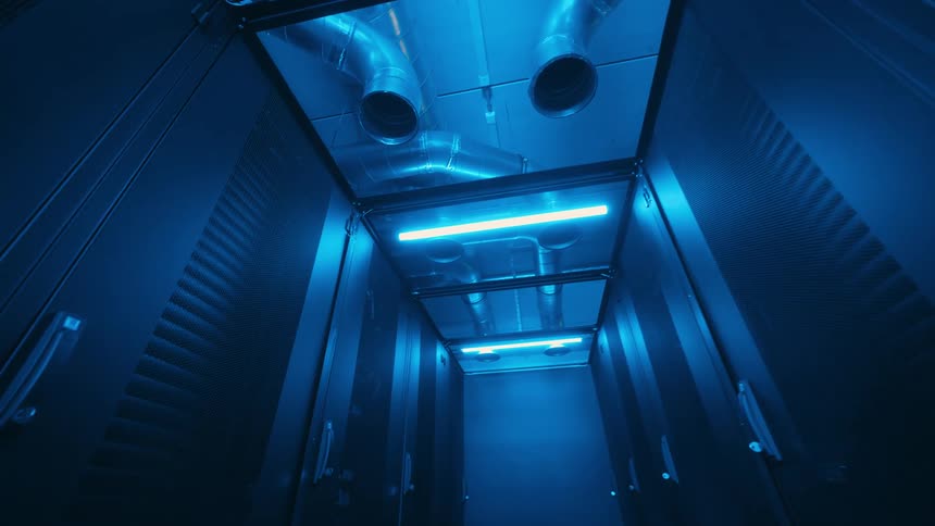 Corridor of network server doors