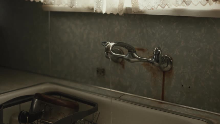 Kitchen sink faucet with water running