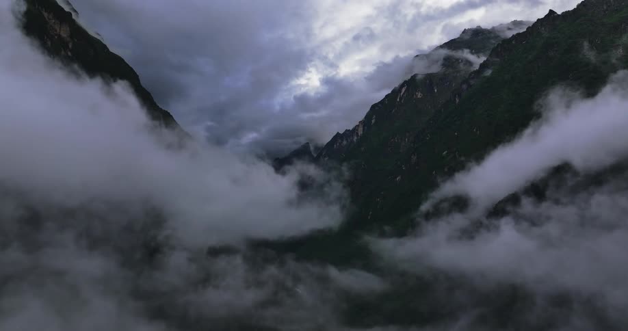 Aerial panorama of clouds amidst the mountains