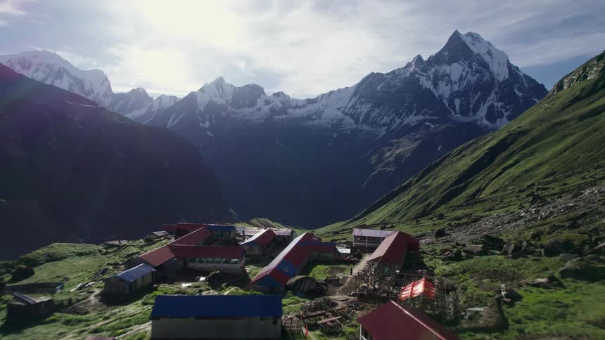 A small town is in the middle of the mountains