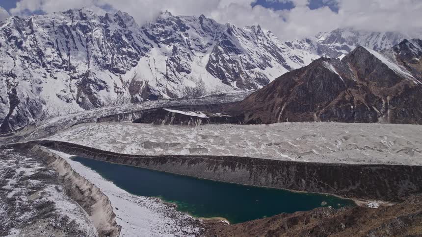 An aerial view of an ice mountainous area