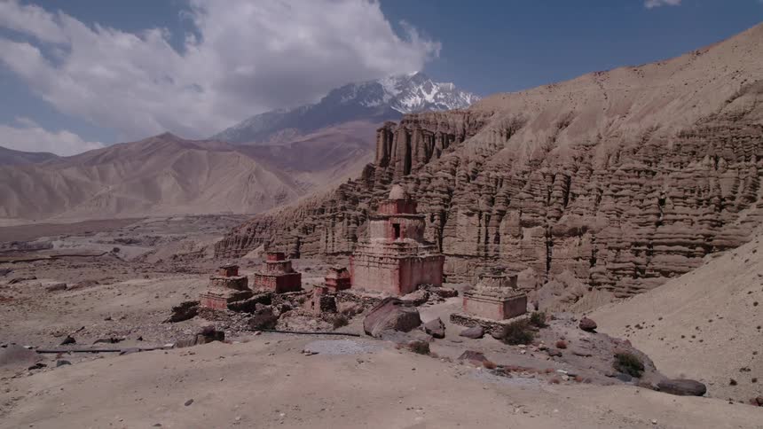 Aerial of the ruins of an ancient civilization in the desert