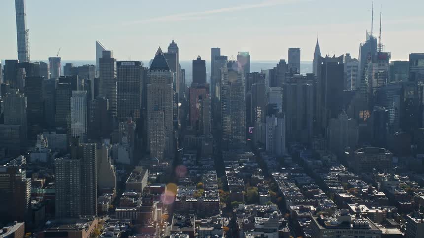 Aerial view of a metropolis in the morning with skyscrapers