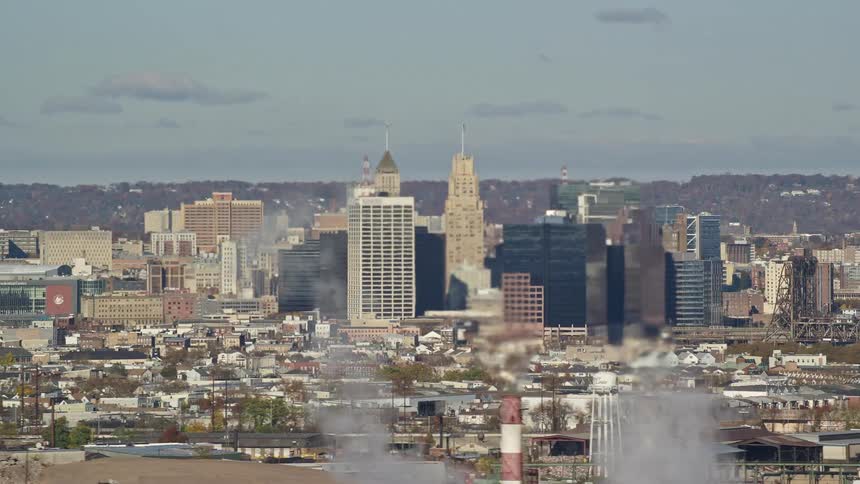Aerial view downtown skyline buildings during the day