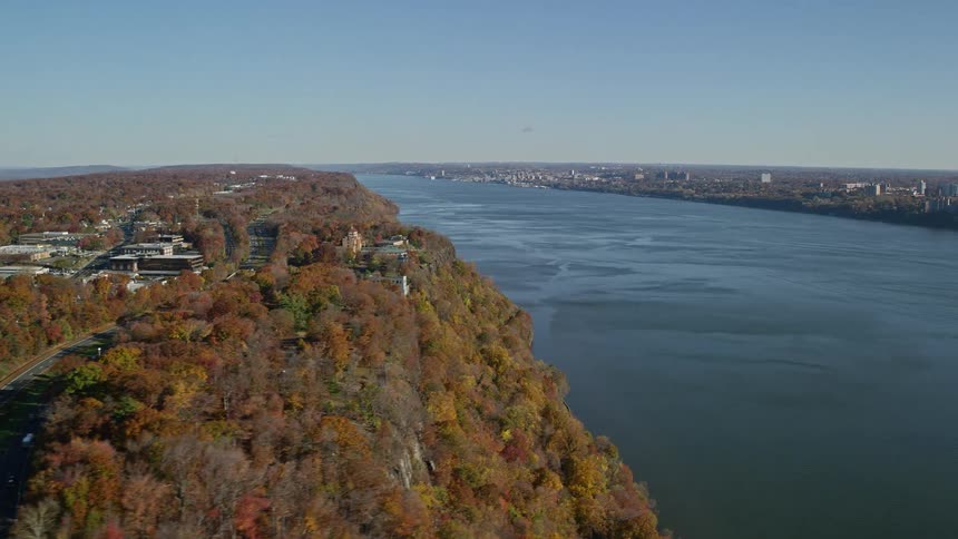 Aerial view of an urban city by the sea