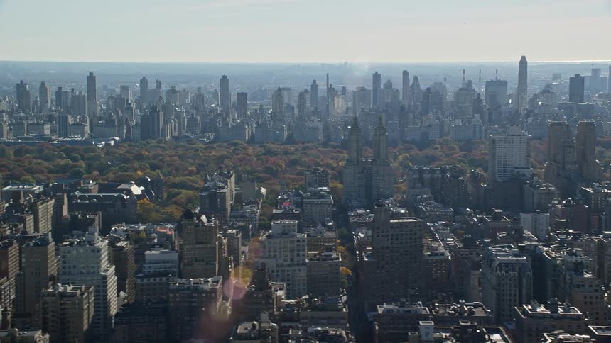 Aerial of new york city skyscrapers bordering central park
