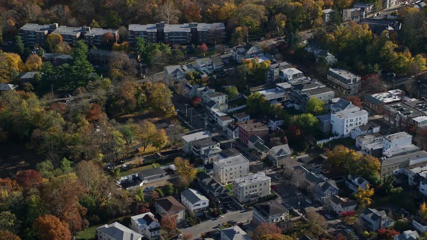 A residential area of a city with many trees