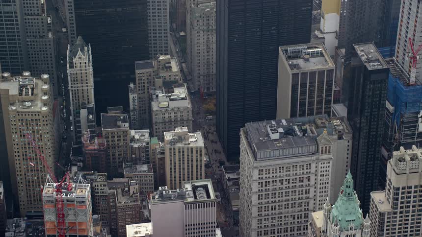 A city skyline with high rise buildings and skyscrapers