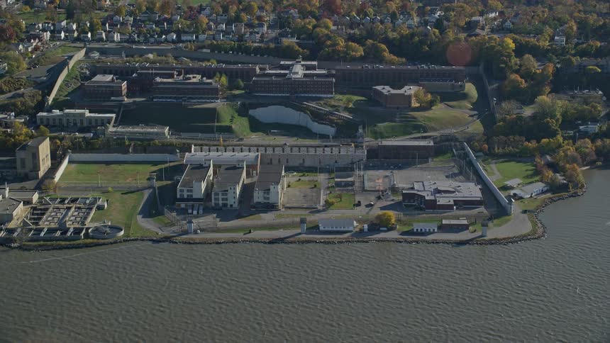 Aerial clip of a community close to the river