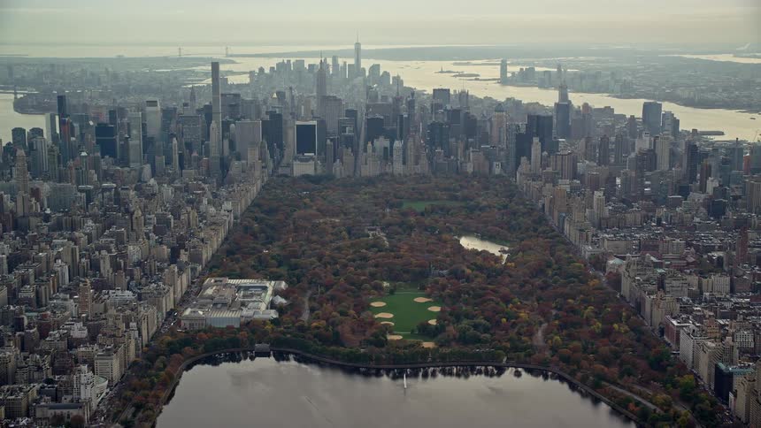 Aerial of central park in new york city at dawn