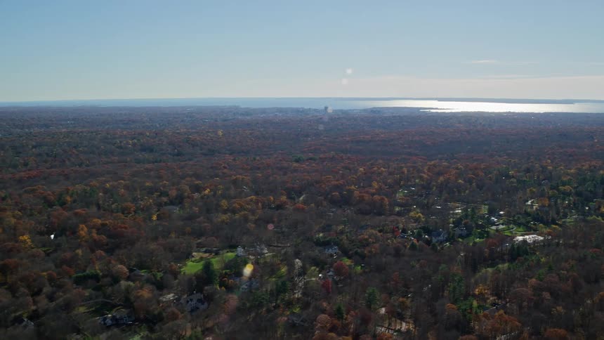Aerial view of a rural community surrounded by the woods