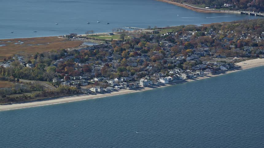 Aerial view of a small coastal town