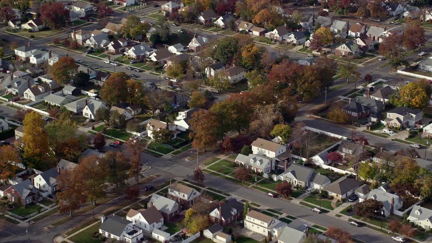Aerial panorama of residential houses in a neighborhood