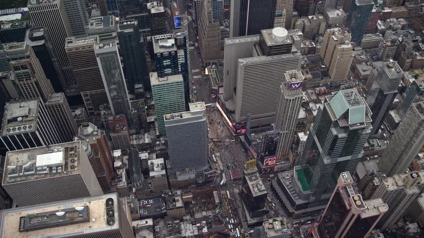 Aerial of times square with heavy traffic in the morning