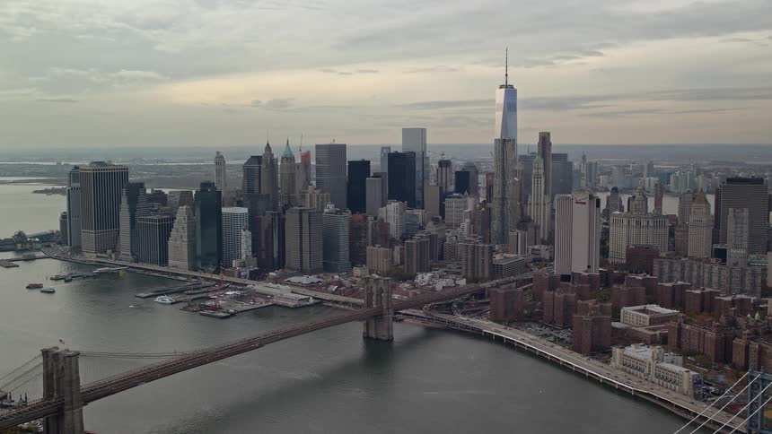 Aerial panorama of a metropolis by the seaside