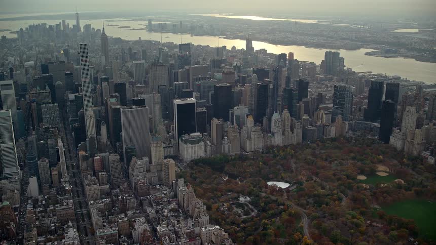 Aerial view of the new york city skyline at morning