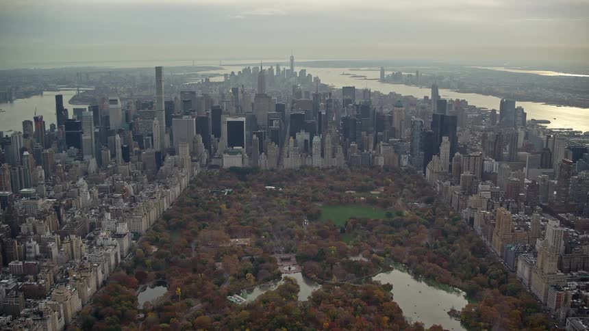 Central park in new yok city surrounded by skyscrapers