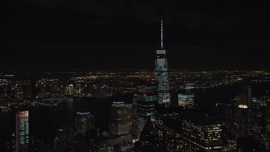 Aerial view of the new york city skyline at night