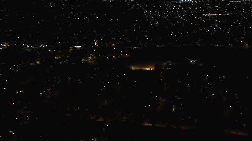 Aerial view of an urban city at night