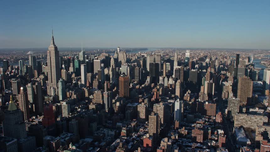 Aerial of new york city during a sunny day