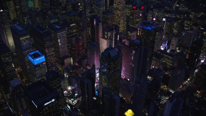 Aerial view of new york city downtown at night