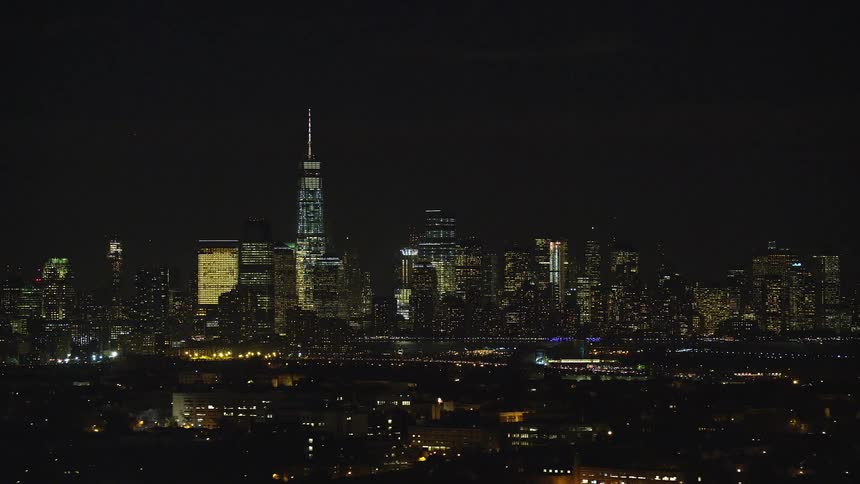 A night aerial view of a metropolitan community