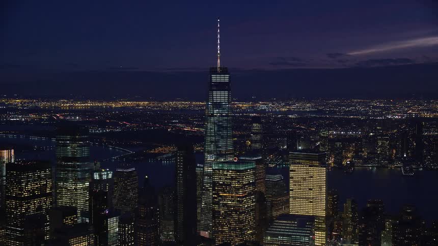 Skyline of an illuminated tower at night in the city