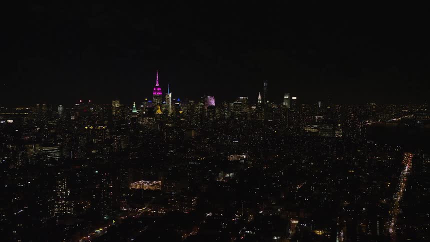 Aerial view of the new york city skyline at night