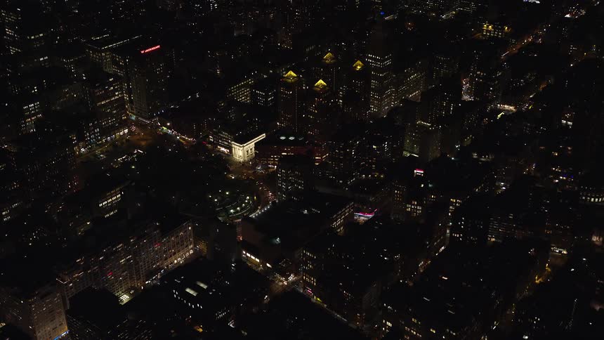 Aerial of the city illuminated at night