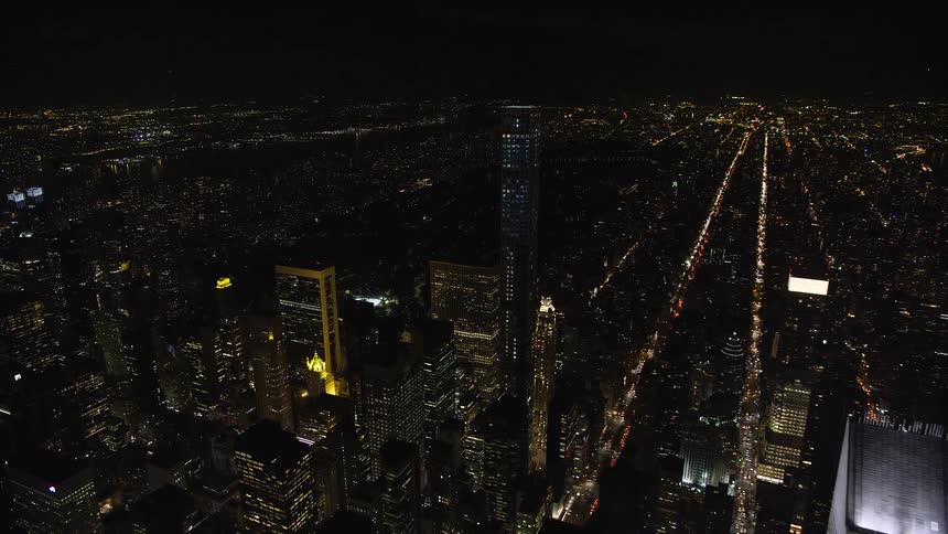 Aerial view of the new york city skyline at night
