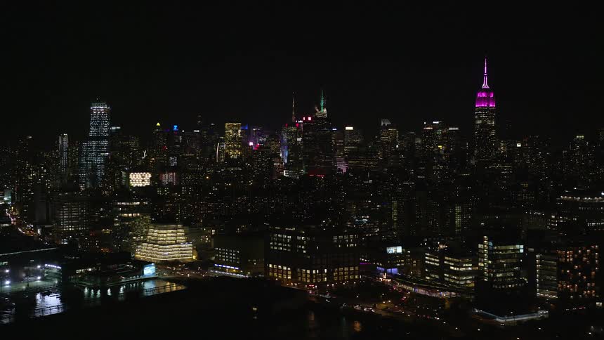 Aerial view of the new york city skyline at night