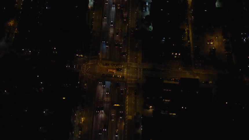 A night aerial view of a highway