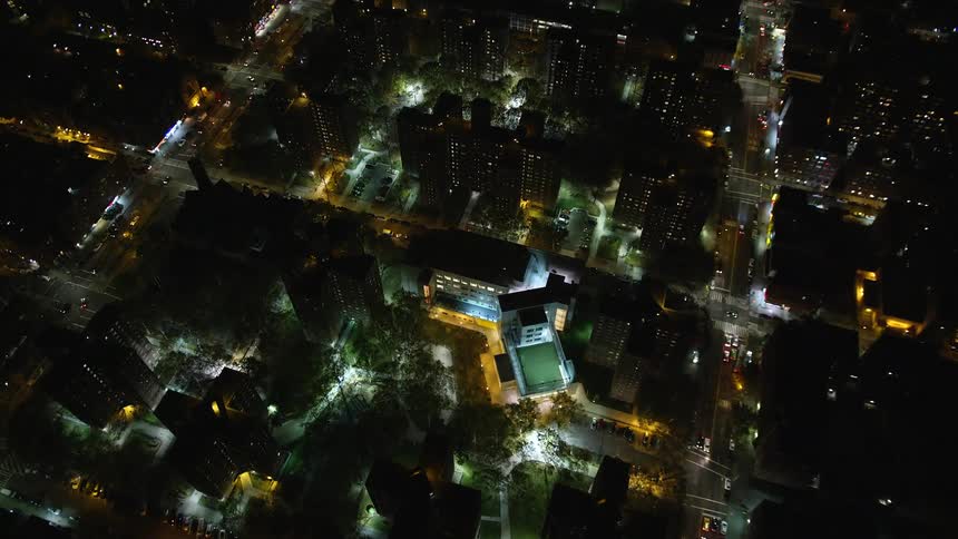 A night aerial view of a suburb