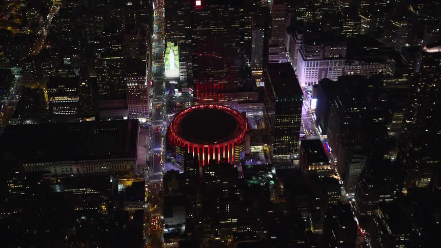 Aerial view of the madison square garden at night