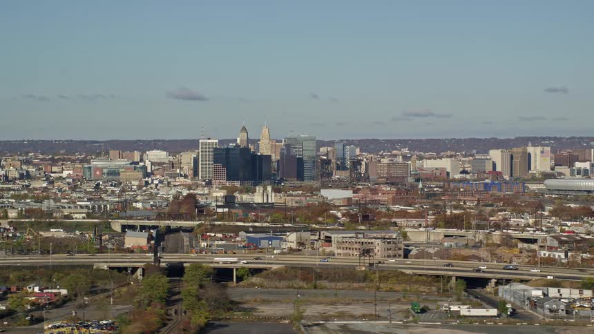 Traffic flows along highways between commercial area and downtown
