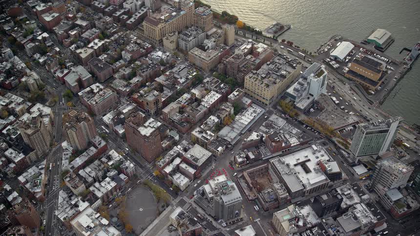 Aerial panorama of a metropolitan city by the seaside