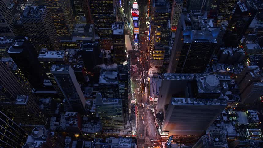 Aerial view of downtown manhattan in new york at evening
