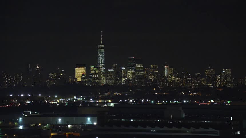 Aerial view of the new york city skyline at night