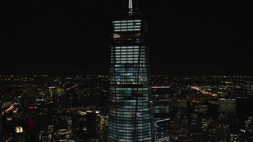 Aerial view of the new york city skyline at night