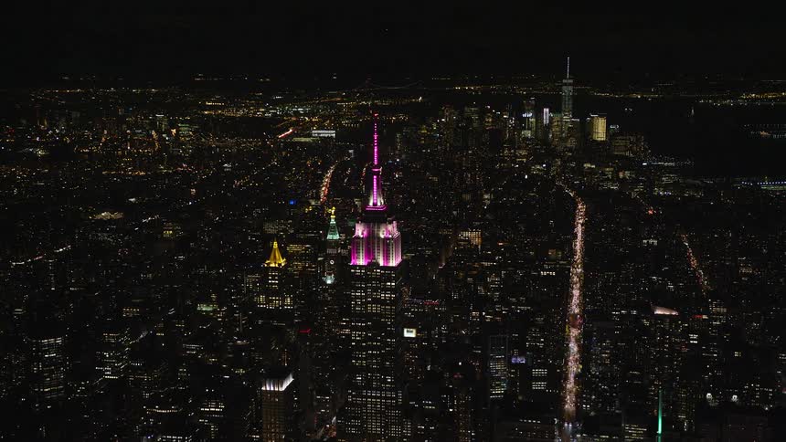 Aerial view of the empire state building in new york at night