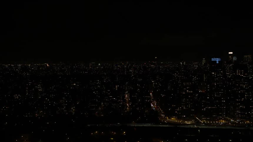 Aerial view of the new york city skyline at night