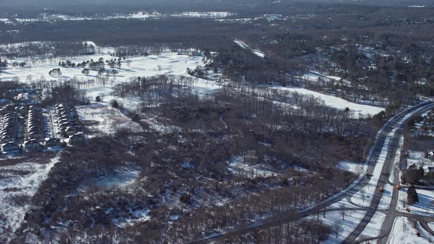 Aerial view of roads and houses in the countryside